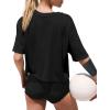 imageXIEERDUO Cotton Tshirts for Women Drop Shoulder Round Neck Oversized Crop Tops Workout Tops TeesA Black