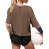 imageXIEERDUO Cotton Tshirts for Women Drop Shoulder Round Neck Oversized Crop Tops Workout Tops TeesBrown