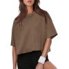 imageXIEERDUO Cotton Tshirts for Women Drop Shoulder Round Neck Oversized Crop Tops Workout Tops TeesBrown