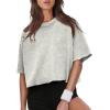 imageXIEERDUO Cotton Tshirts for Women Drop Shoulder Round Neck Oversized Crop Tops Workout Tops TeesGrey