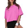 imageXIEERDUO Cotton Tshirts for Women Drop Shoulder Round Neck Oversized Crop Tops Workout Tops TeesHot Pink