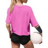 imageXIEERDUO Cotton Tshirts for Women Drop Shoulder Round Neck Oversized Crop Tops Workout Tops TeesHot Pink