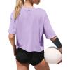 imageXIEERDUO Cotton Tshirts for Women Drop Shoulder Round Neck Oversized Crop Tops Workout Tops TeesLavender