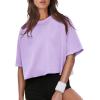 imageXIEERDUO Cotton Tshirts for Women Drop Shoulder Round Neck Oversized Crop Tops Workout Tops TeesLavender