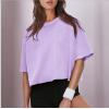 imageXIEERDUO Cotton Tshirts for Women Drop Shoulder Round Neck Oversized Crop Tops Workout Tops TeesLavender