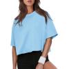 imageXIEERDUO Cotton Tshirts for Women Drop Shoulder Round Neck Oversized Crop Tops Workout Tops TeesLight Blue
