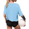 imageXIEERDUO Cotton Tshirts for Women Drop Shoulder Round Neck Oversized Crop Tops Workout Tops TeesLight Blue