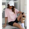 imageXIEERDUO Cotton Tshirts for Women Drop Shoulder Round Neck Oversized Crop Tops Workout Tops TeesPink