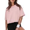 imageXIEERDUO Cotton Tshirts for Women Drop Shoulder Round Neck Oversized Crop Tops Workout Tops TeesPink