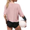 imageXIEERDUO Cotton Tshirts for Women Drop Shoulder Round Neck Oversized Crop Tops Workout Tops TeesPink