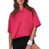 imageXIEERDUO Cotton Tshirts for Women Drop Shoulder Round Neck Oversized Crop Tops Workout Tops TeesRed