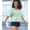 imageXIEERDUO Cotton Tshirts for Women Drop Shoulder Round Neck Oversized Crop Tops Workout Tops TeesSage Green