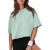 imageXIEERDUO Cotton Tshirts for Women Drop Shoulder Round Neck Oversized Crop Tops Workout Tops TeesSage Green