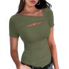 imageXIEERDUO Womens Summer Tops Short Sleeve Shirts for Women Sexy Tops Y2K Shirts One Piece Cutout TopsArmy Green