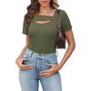 imageXIEERDUO Womens Summer Tops Short Sleeve Shirts for Women Sexy Tops Y2K Shirts One Piece Cutout TopsArmy Green