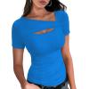 imageXIEERDUO Womens Summer Tops Short Sleeve Shirts for Women Sexy Tops Y2K Shirts One Piece Cutout TopsBlue