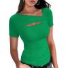 imageXIEERDUO Womens Summer Tops Short Sleeve Shirts for Women Sexy Tops Y2K Shirts One Piece Cutout TopsGreen