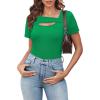 imageXIEERDUO Womens Summer Tops Short Sleeve Shirts for Women Sexy Tops Y2K Shirts One Piece Cutout TopsGreen
