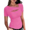 imageXIEERDUO Womens Summer Tops Short Sleeve Shirts for Women Sexy Tops Y2K Shirts One Piece Cutout TopsHot Pink