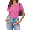 imageXIEERDUO Womens Summer Tops Short Sleeve Shirts for Women Sexy Tops Y2K Shirts One Piece Cutout TopsHot Pink