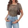 imageXIEERDUO Womens Summer Tops Short Sleeve Shirts for Women Sexy Tops Y2K Shirts One Piece Cutout TopsLeopard Print