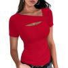 imageXIEERDUO Womens Summer Tops Short Sleeve Shirts for Women Sexy Tops Y2K Shirts One Piece Cutout TopsRed