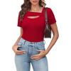 imageXIEERDUO Womens Summer Tops Short Sleeve Shirts for Women Sexy Tops Y2K Shirts One Piece Cutout TopsRed