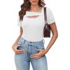 imageXIEERDUO Womens Summer Tops Short Sleeve Shirts for Women Sexy Tops Y2K Shirts One Piece Cutout TopsWhite