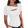 imageXIEERDUO Womens Summer Tops Short Sleeve Shirts for Women Sexy Tops Y2K Shirts One Piece Cutout TopsWhite
