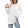 imageXIEERDUO Womens Tunic Tops to Wear with Leggings Long Sleeve Thumb Hole Shirts Crew Neck Curved HemAwhite