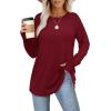 imageXIEERDUO Womens Tunic Tops to Wear with Leggings Long Sleeve Thumb Hole Shirts Crew Neck Curved HemHburgundy