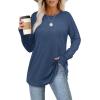 imageXIEERDUO Womens Tunic Tops to Wear with Leggings Long Sleeve Thumb Hole Shirts Crew Neck Curved HemIblue