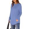 imageXIEERDUO Womens Tunic Tops to Wear with Leggings Long Sleeve Thumb Hole Shirts Crew Neck Curved HemNlight Blue
