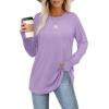 imageXIEERDUO Womens Tunic Tops to Wear with Leggings Long Sleeve Thumb Hole Shirts Crew Neck Curved HemQpurple