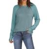 imageXIEERDUO Womens Tunic Tops to Wear with Leggings Long Sleeve Thumb Hole Shirts Crew Neck Curved HemRbluegreencolorblock