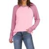 imageXIEERDUO Womens Tunic Tops to Wear with Leggings Long Sleeve Thumb Hole Shirts Crew Neck Curved HemRpinkcolorblock