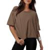 imageXIEERDUO Cotton Tshirts for Women Drop Shoulder Round Neck Oversized Crop Tops Workout Tops TeesBrown