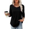 imageXIEERDUO 34 Length Sleeve Tops for Women 2025 Crewneck Casual Pleated Tunic Tops Loose Fit Shirts BlousesAblack