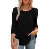 imageXIEERDUO 34 Length Sleeve Tops for Women 2025 Crewneck Casual Pleated Tunic Tops Loose Fit Shirts BlousesAblack