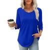 imageXIEERDUO 34 Length Sleeve Tops for Women 2025 Crewneck Casual Pleated Tunic Tops Loose Fit Shirts BlousesAblue