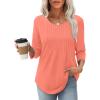 imageXIEERDUO 34 Length Sleeve Tops for Women 2025 Crewneck Casual Pleated Tunic Tops Loose Fit Shirts BlousesAcoral
