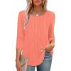 imageXIEERDUO 34 Length Sleeve Tops for Women 2025 Crewneck Casual Pleated Tunic Tops Loose Fit Shirts BlousesAcoral