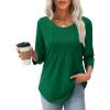 imageXIEERDUO 34 Length Sleeve Tops for Women 2025 Crewneck Casual Pleated Tunic Tops Loose Fit Shirts BlousesAgreen
