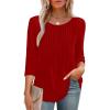 imageXIEERDUO 34 Length Sleeve Tops for Women 2025 Crewneck Casual Pleated Tunic Tops Loose Fit Shirts BlousesAred