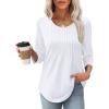 imageXIEERDUO 34 Length Sleeve Tops for Women 2025 Crewneck Casual Pleated Tunic Tops Loose Fit Shirts BlousesAwhite