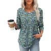 imageXIEERDUO 34 Length Sleeve Tops for Women 2025 Crewneck Casual Pleated Tunic Tops Loose Fit Shirts BlousesFblue Floral