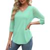 imageXIEERDUO 34 Length Sleeve Womens Tops VNeck Lace Tunic Tops Business Casual Blouses 2025Aqua