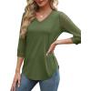 imageXIEERDUO 34 Length Sleeve Womens Tops VNeck Lace Tunic Tops Business Casual Blouses 2025Army Green