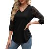 imageXIEERDUO 34 Length Sleeve Womens Tops VNeck Lace Tunic Tops Business Casual Blouses 2025Black