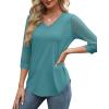 imageXIEERDUO 34 Length Sleeve Womens Tops VNeck Lace Tunic Tops Business Casual Blouses 2025Blue Green